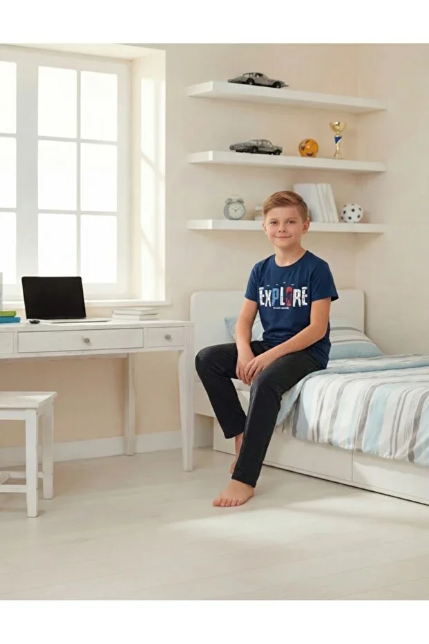 Boys Printed Detail Short Sleeve Pajama Set