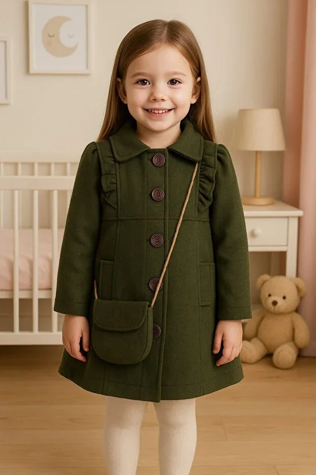 GIRLS' WOOL COAT MINI BAG INCLUDED KINDERGARTEN PRESCHOOL PRIMARY SCHOOL SCHOOL
