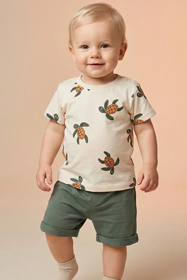 %100 Cotton 2-Piece Baby Set with Shorts