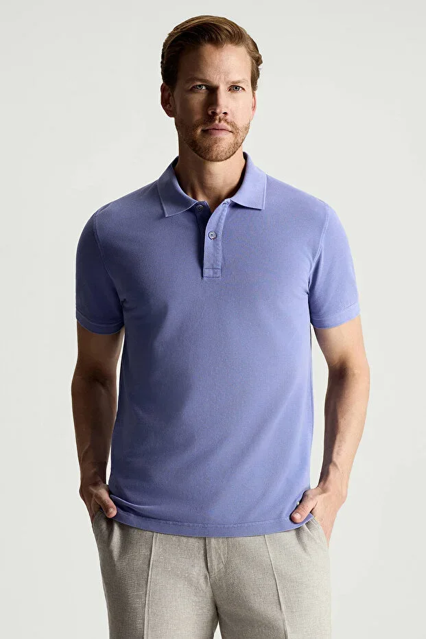 Pure Cotton Purple Polo Neck T-Shirt