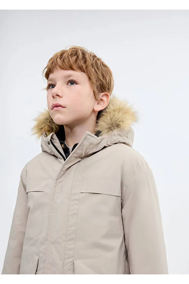 Anorak with faux fur hood
