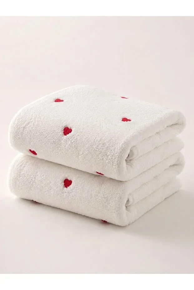 Organic Cotton - Premium Heart Embroidered Microcotton Hand-Face Towel Dowry 1 Piece 50*90