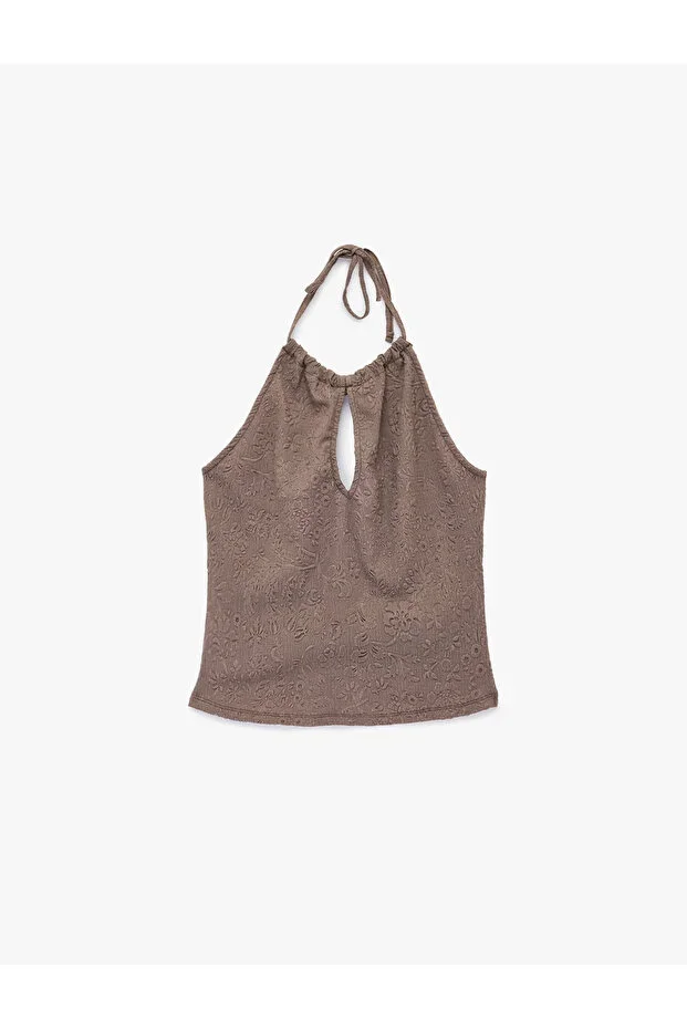 Neck Tie Ruched Sleeveless Halter Neck Blouse