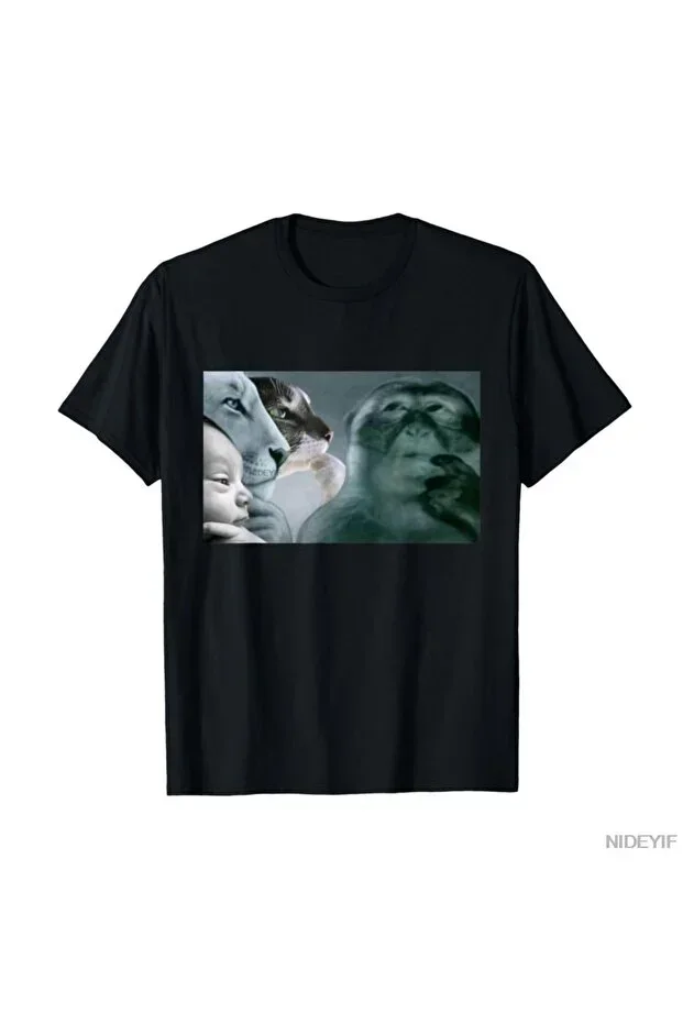 Flood Of Style Rage Bait Aslan Düşünme Maymunu AI Baby Meme T-shirt For Men Women 100% Cotton T S