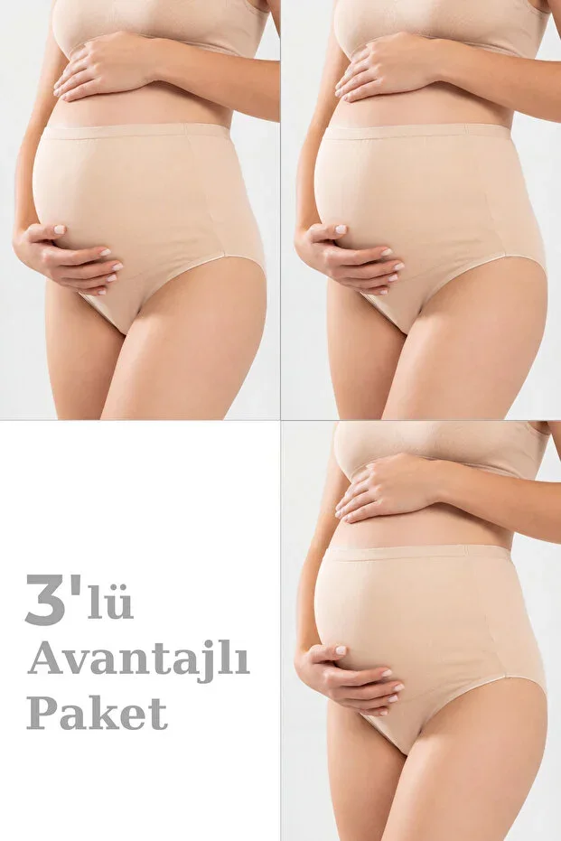 3-Pack Women's Skin Tone Cotton Lycra High Waist Maternity Postpartum Panty Flexible and Comfortable Fabric