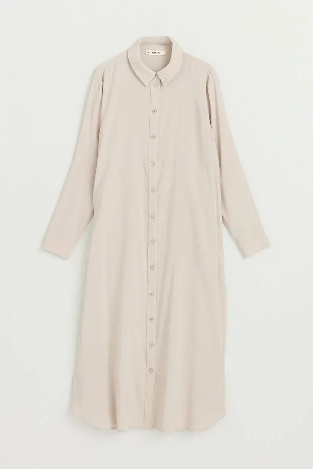 Nihan Plus Size Shirt Collar Long Modal Tunic - Stone
