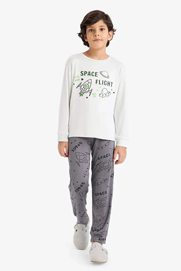 DeFacto Printed Long-Sleeve Top Thermal Pajama Set Long Bottom Boys F3349A825WN