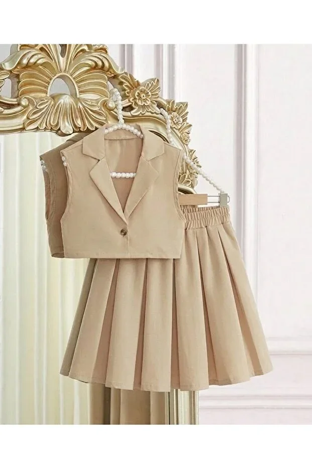 Gabardine Vest & Skirt Set Girls 2-Piece Combo