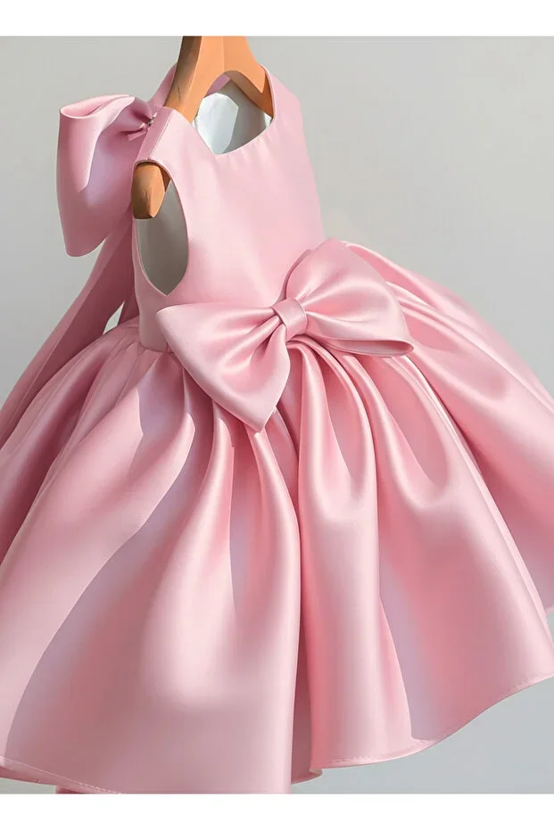 Girls' Bow Satin Dress – Chic Princess Model Special Occasion Evening Gown