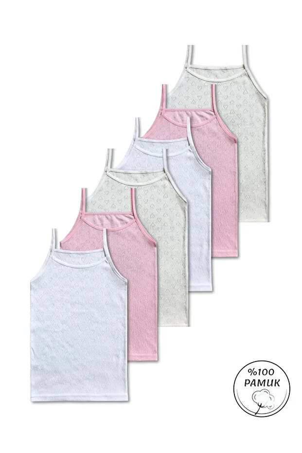 100% Cotton Girls' Thin Strap Jacquard Undershirt Camisole Underwear 6-Pack