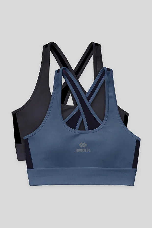 Slim Fit U Neck 2-Pack Petrol-Anthracite Women's Sports Bustier - 97121