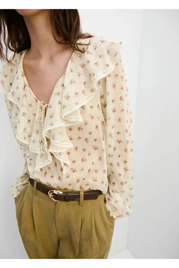 MANGO Woman Voluminous floral print blouse