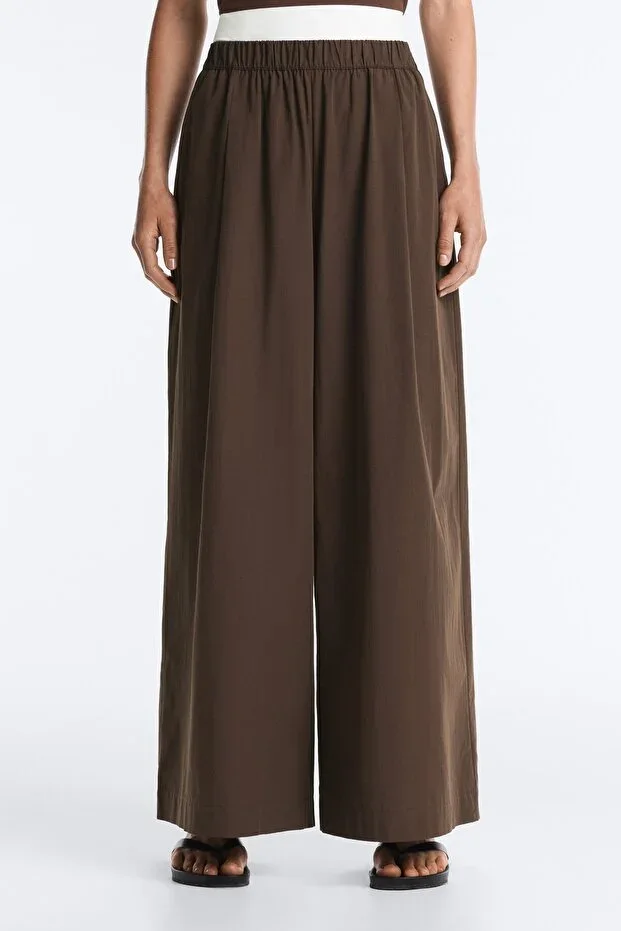 Oysho 100% cotton poplin wide leg trousers
