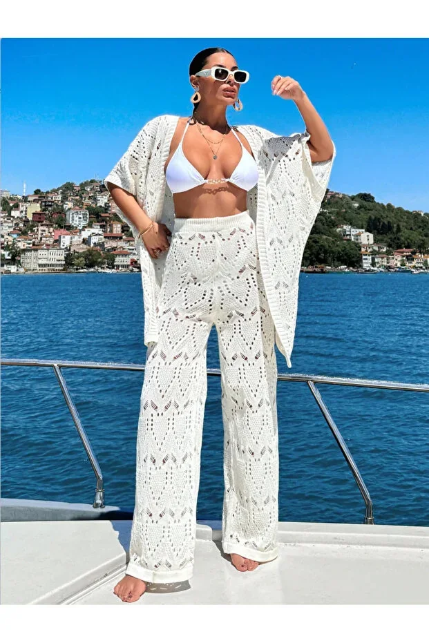 Cotton Kimono Set Women – Oversize Knit Beach Holiday Combo