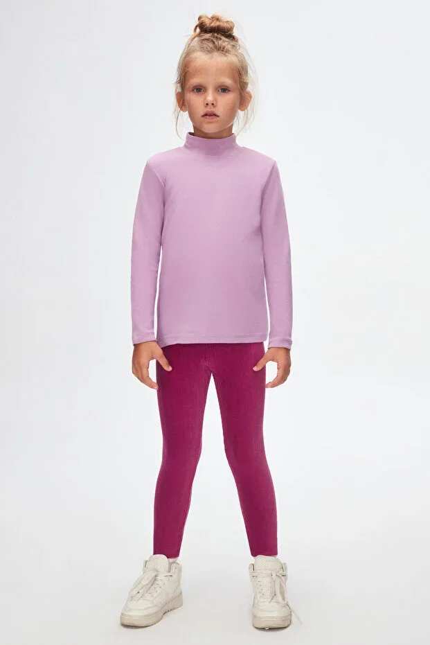 Lila Basic Winter Half Turtleneck Long Sleeve Girl T-Shirt