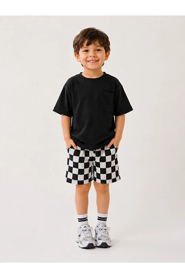 Boys Cotton Checkered T-Shirt and Shorts Set