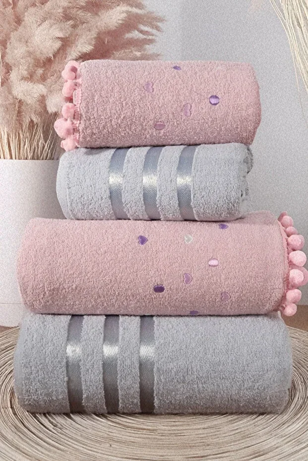4-Piece Bath and Hair Towel Set - Hamam Set | Soft, Quick-Drying, and Durable