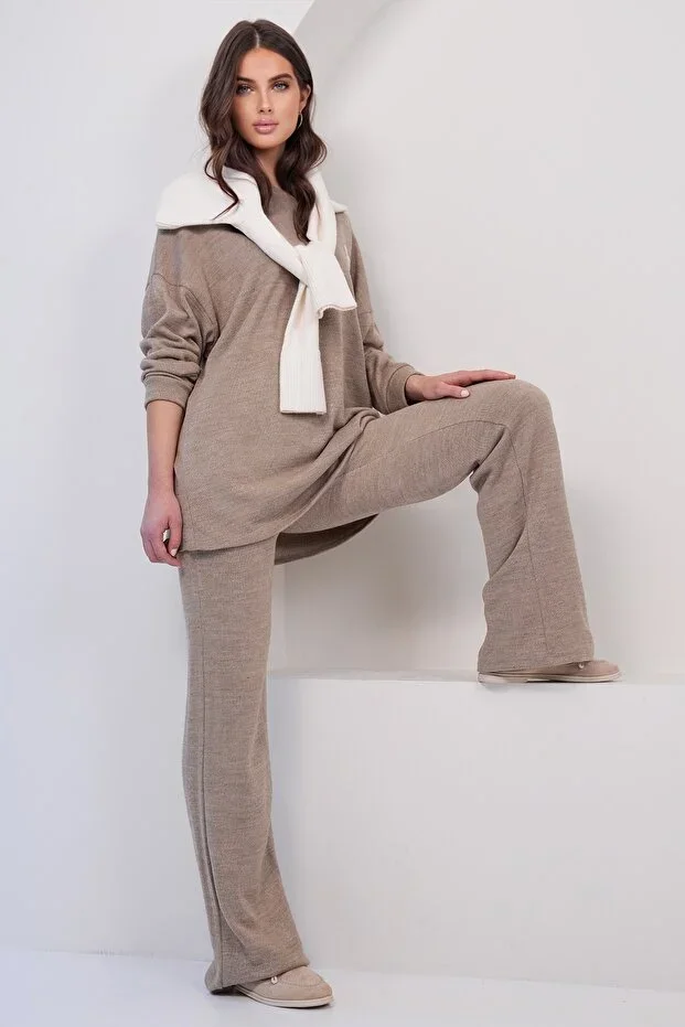 Women's Mink Round Neck Oversize Knit Sweater and Pants Set ALC-X14996