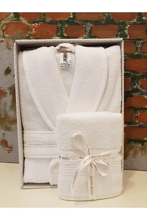 Trendy Shawl Collar Bathrobe + Head Towel - White