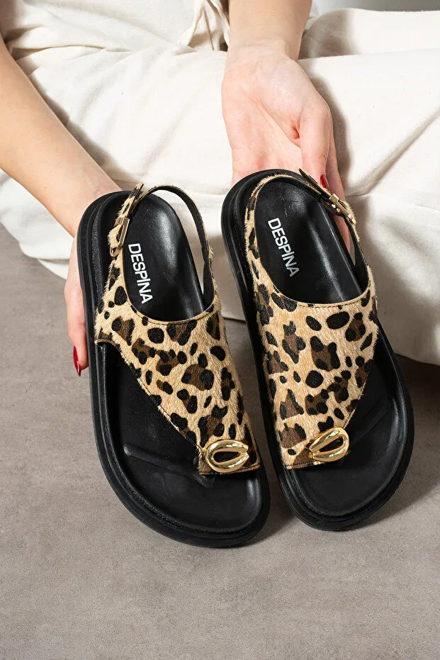 Coffee Women's Slippers with Gold Buckle Detail – Chic and Comfortable Daily Use