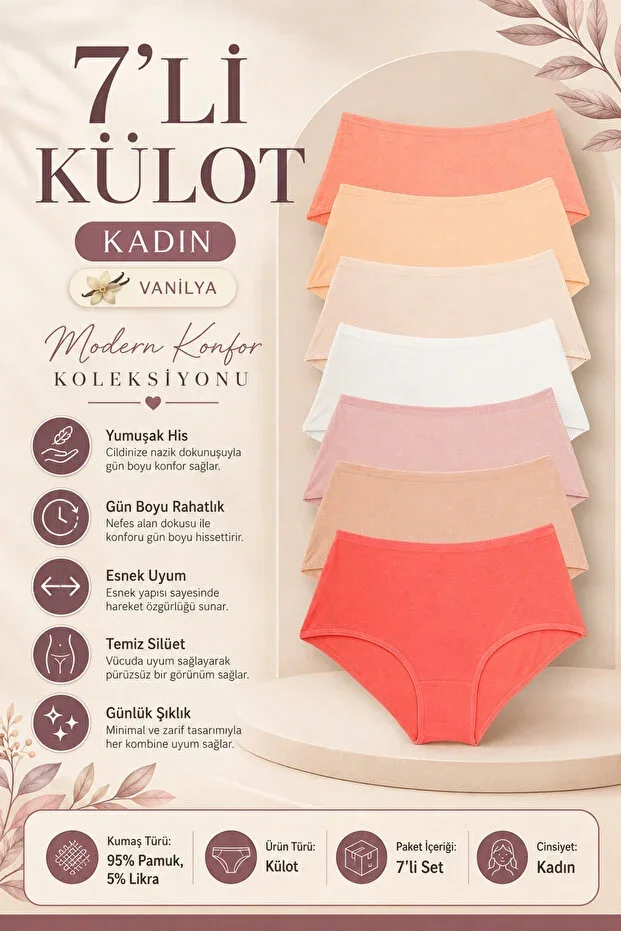Women's Panties High Waist 7 Pack Lycra Vanilla