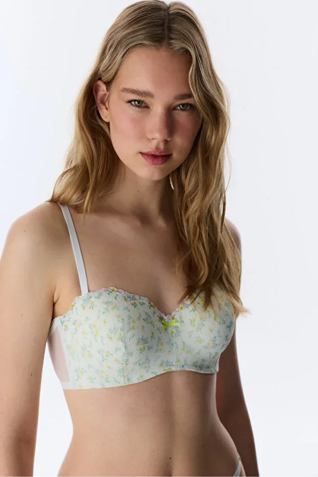 Open Mint Lotus Strapless Floral Underwired Bra