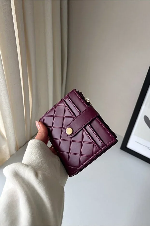 Ruby Medium Size Quilted Detail Faux Leather Wallet