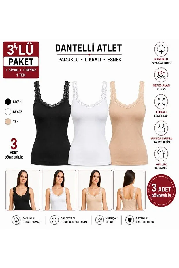3-Piece Strap Lace 100% Cotton Economical and Affordable Undershirt