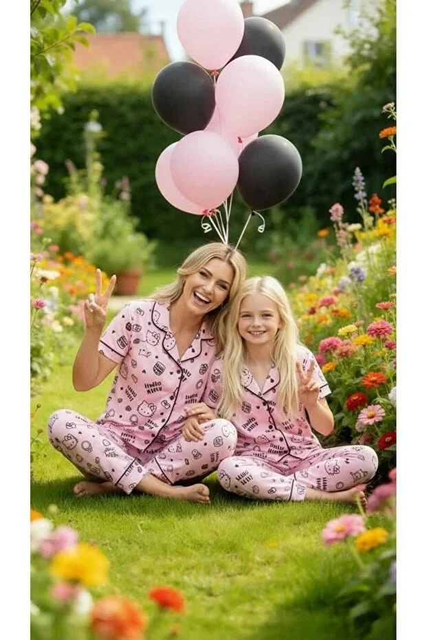 Hello Kitty Licensed Mother & Daughter Pajama Set Pink Shirt Collar Button-Down Soft 100% Cotton MOTHER'S DAY