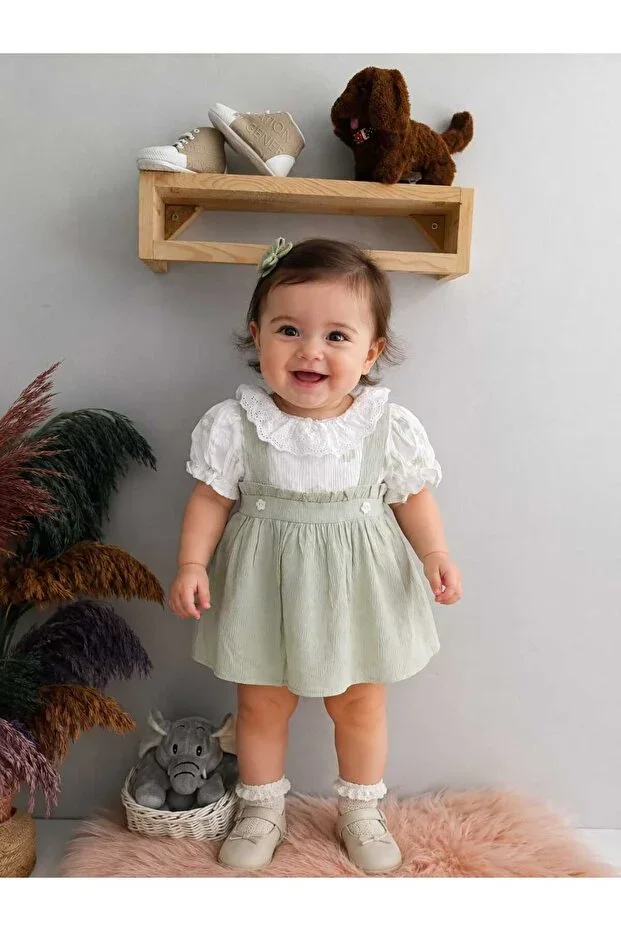 minilkabebe my lusa 3017 daisy buttoned lace collar baby girl dress mint green