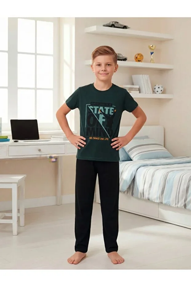 Boys Printed Detail Short Sleeve Pajama Set