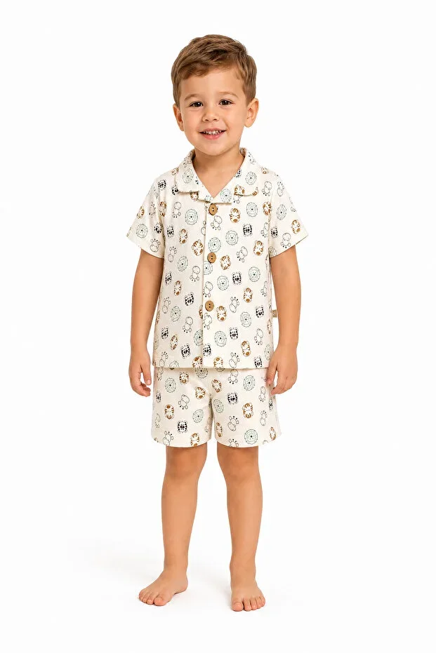 Boys Pajama Set Short Sleeve Cotton Buttoned