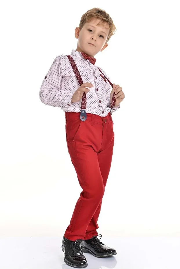 Colored Trousers Shirted Boy Set BORDO