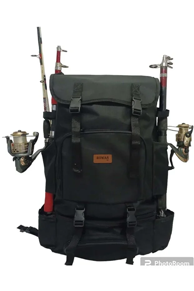 ROWAN ÇANTA Black Fishing Rod Holder Backpack with Thermal Bottom Compartment 62*41*22cm