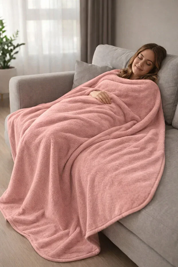 Evoria Wellsoft Plush Single Person TV Blanket 150x200cm | Powder