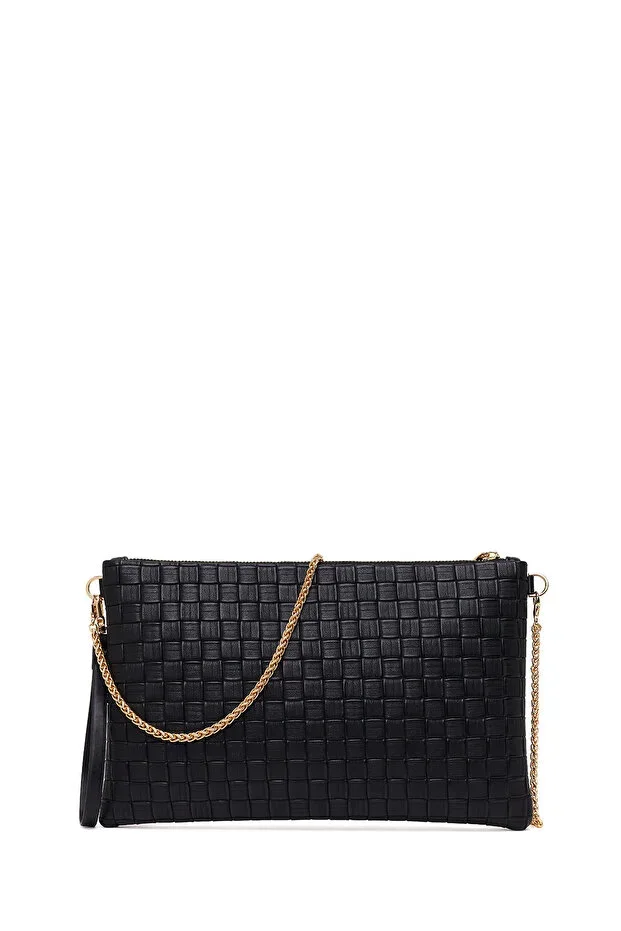 Women's Black Long Chain Strap Printed Portfolio Bag 26PBD220326