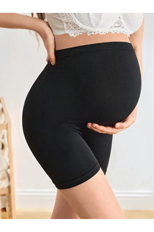 Carano Model Comfortable Fabric Waist-Shaping Maternity Shorts Black Color