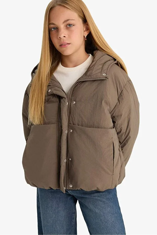 Waterproof Hooded Zip-Up Puffer Jacket Girls E9813A825AU
