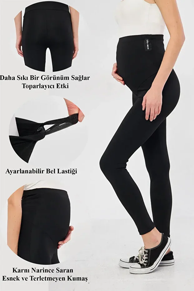 Lesa Wear High Waist Adjustable Waist Shaping Tightening & Flexible, Slim Fit Maternity Tights Black