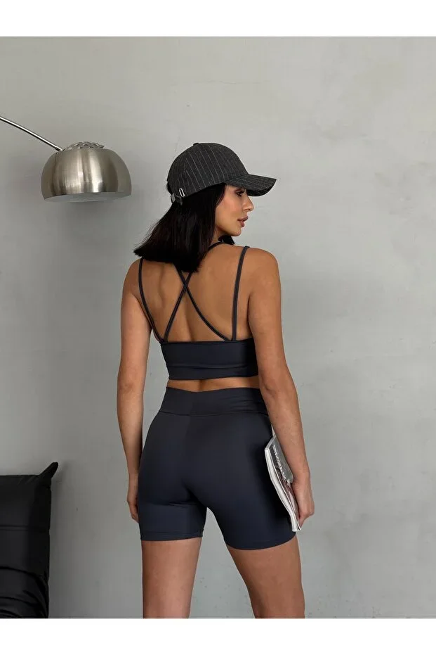 High Waist Sculpting Cross Back Detail Slim Fit Women's Leggings Set