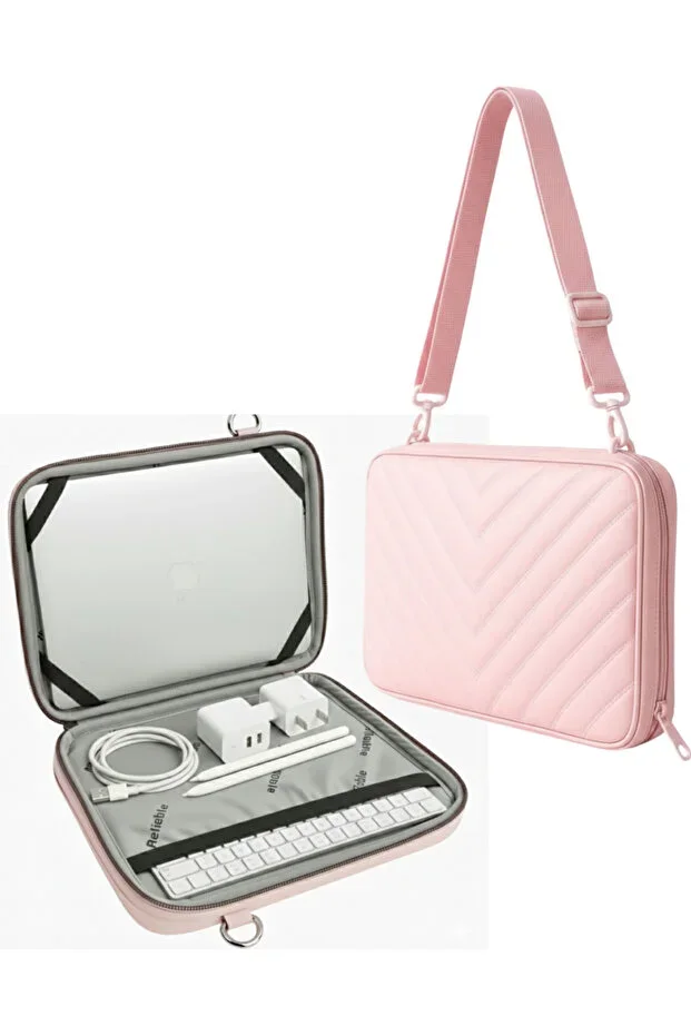 FULLY OPENABLE Pink Faux Leather Laptop Case and MacBook Bag Compatible with 11/13.6/15.6 inch M2/M3 Case