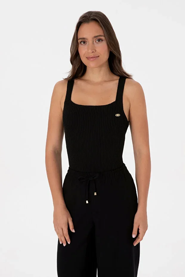 Women's Black Square Neck Sweater 50314626-VR046