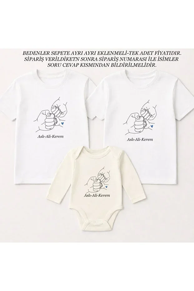Personalized Name Printed Father Mother Baby Family White T-shirt Ecru Bodysuit Set