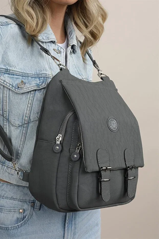 Women's Beige Kipling Fabric Shoulder and Backpack