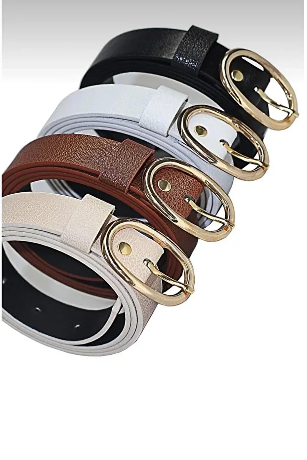 4-Piece Set, Women's Belt, Gold Buckle, Casual Business Style, Thin Belt
