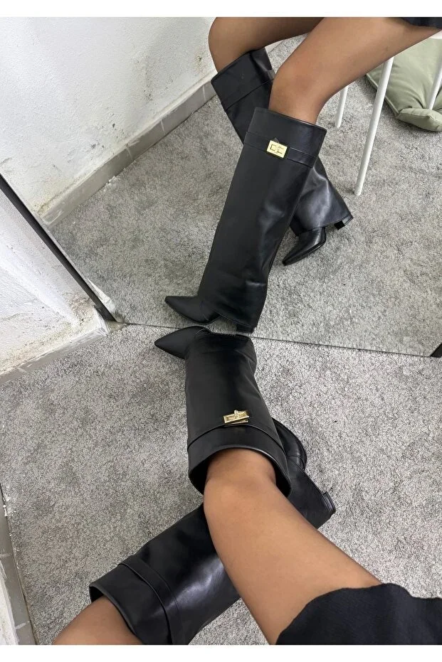 MYVOLANTE Boot With Gaiter Detail Black Women's Heeled Boot