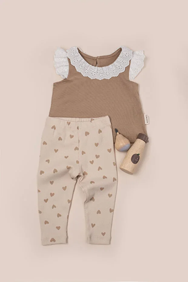 Girls' Daily Set Lace Collar Cotton Pajama Summer Set 6-36 Months