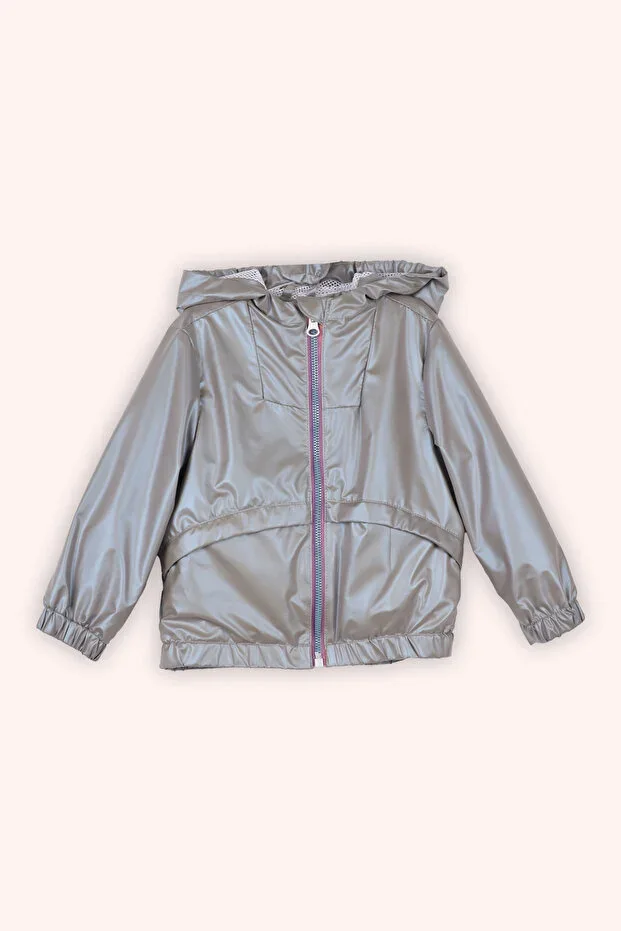 Baby Girl Hooded Lila Raincoat with Elastic Cuffs and Hem