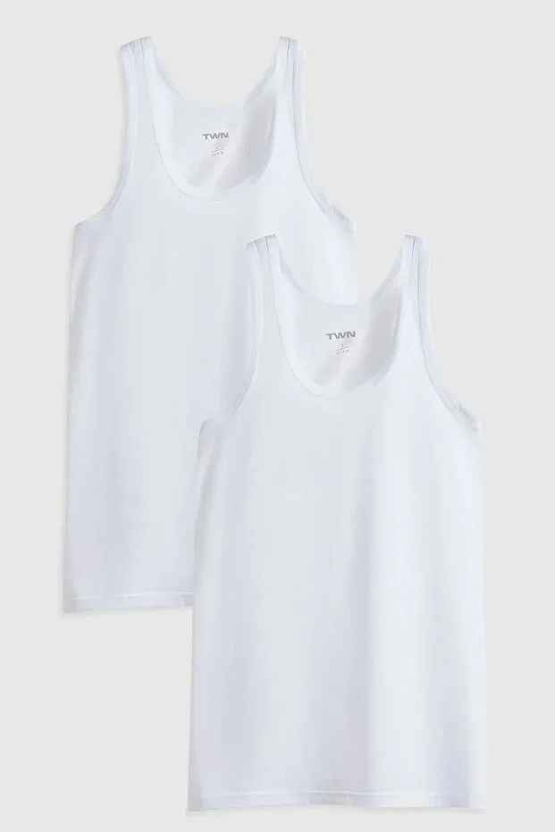 Twn White Standard Fit Breathable Sweat-Absorbent 100% Cotton 2-Pack Undershirt