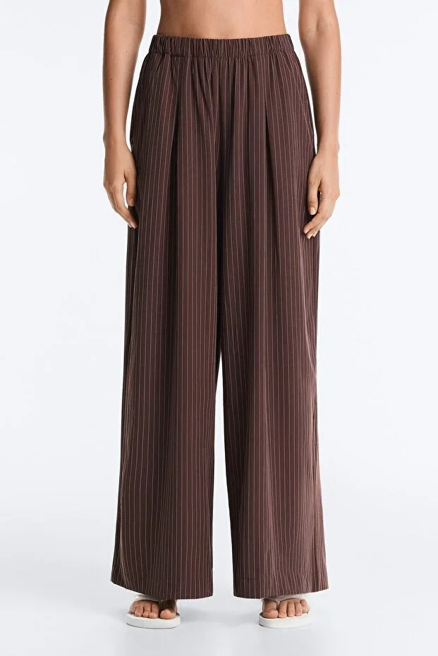 Oysho Water-repellent, fine-striped wide leg trousers